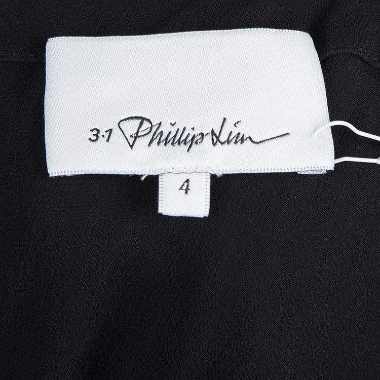 Pre Owned 3.1 Phillip Lim Black Draped Key Hole Chiffon Tie Detail Top S