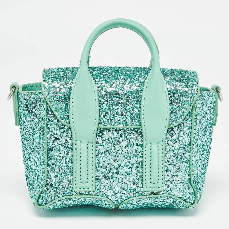 Pre Owned 3.1 Phillip Lim Mint Green Glitter and Leather Nano Pashli Satchel
