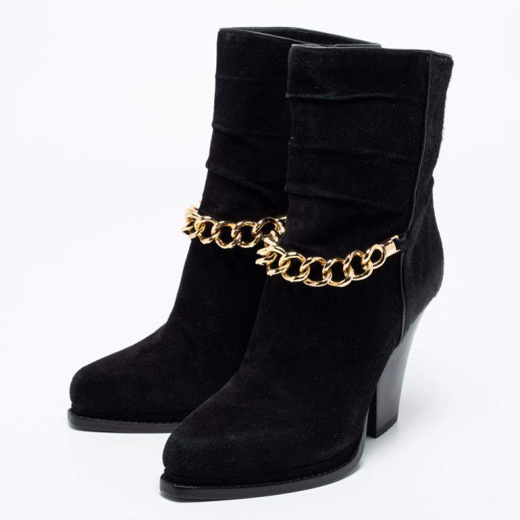 Pre Owned 3.1 Phillip Lim Black Suede And Calf Hair Berlin Chain Detail Ankle Boots Size 38.5