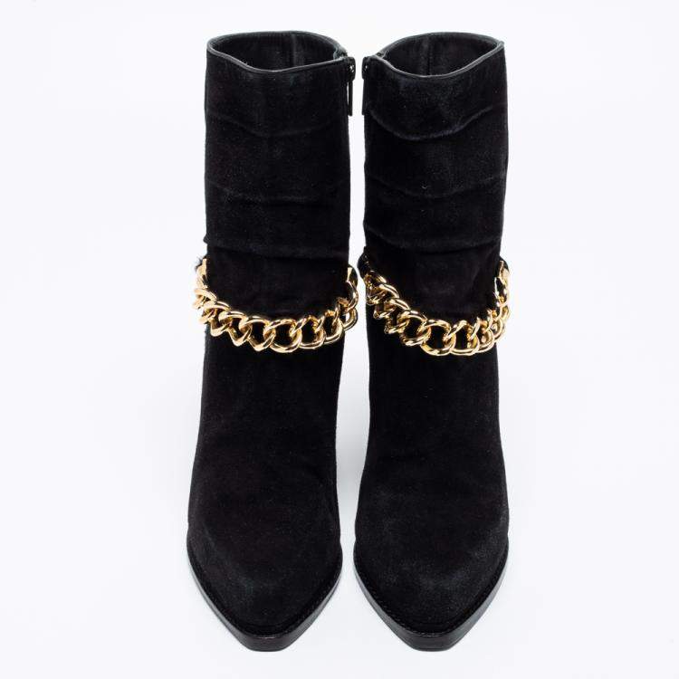 Pre Owned 3.1 Phillip Lim Black Suede And Calf Hair Berlin Chain Detail Ankle Boots Size 38.5