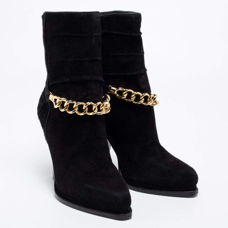 Pre Owned 3.1 Phillip Lim Black Suede And Calf Hair Berlin Chain Detail Ankle Boots Size 38.5