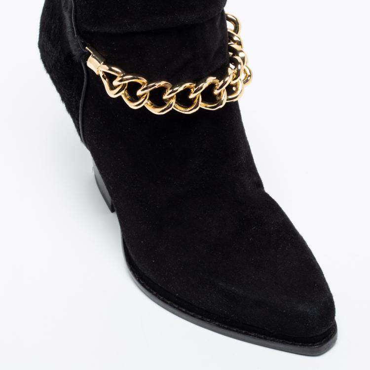 Pre Owned 3.1 Phillip Lim Black Suede And Calf Hair Berlin Chain Detail Ankle Boots Size 38.5