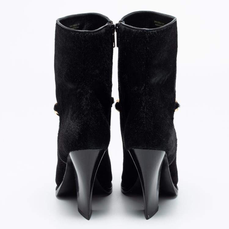 Pre Owned 3.1 Phillip Lim Black Suede And Calf Hair Berlin Chain Detail Ankle Boots Size 38.5