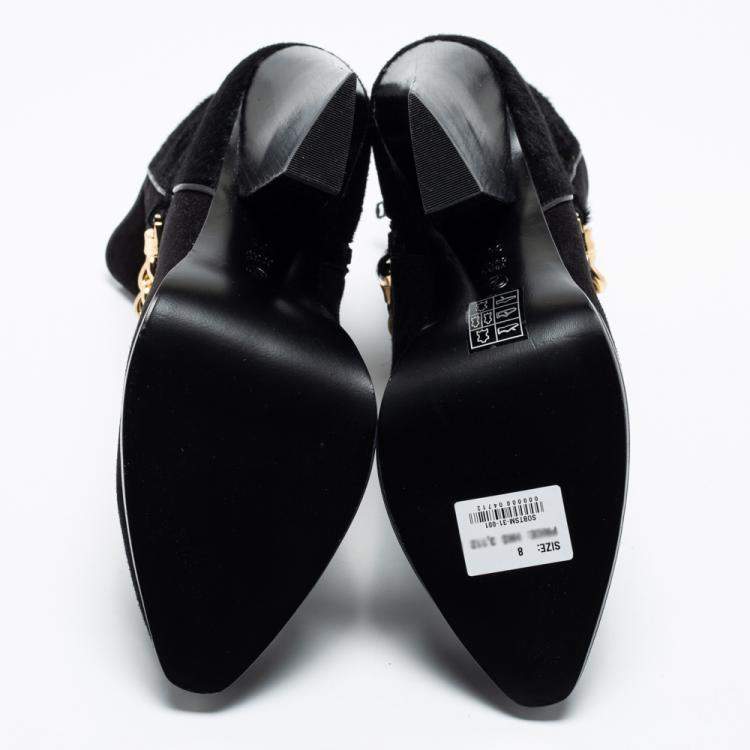 Pre Owned 3.1 Phillip Lim Black Suede And Calf Hair Berlin Chain Detail Ankle Boots Size 38.5
