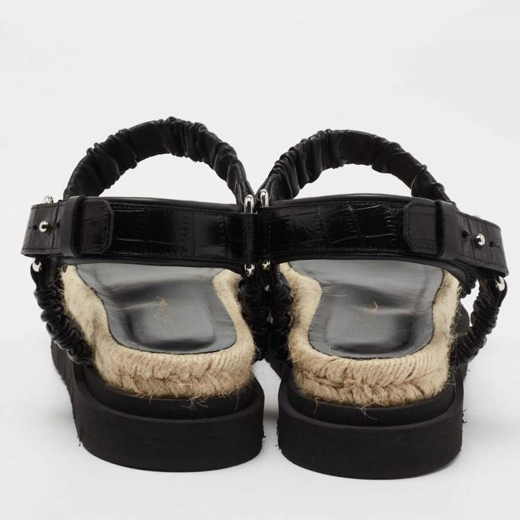 Pre Owned 3.1 Philip Lim Black Croc Embossed and Leather Espadrille Sandals Size 38