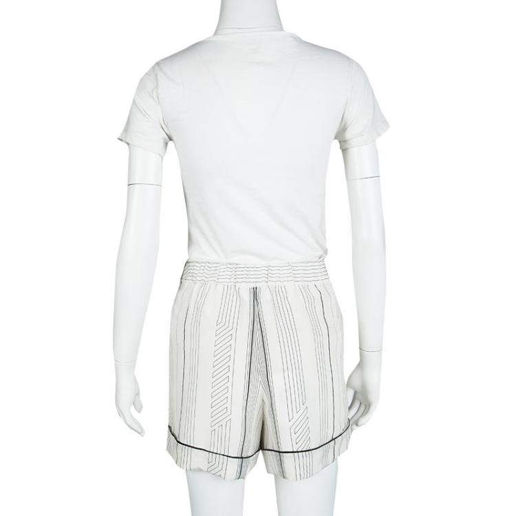 Pre Owned 3.1 Phillip Lim Monochrome Pin Striped Silk Pajama Shorts M