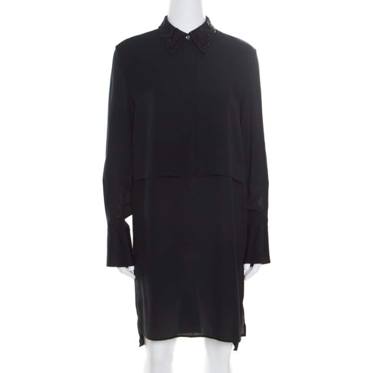 Pre Owned 3.1 Phillip Lim Black Silk Embellished Collar Layered Shirt Dress S