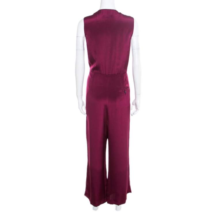 Pre Owned 3.1 Phillip Lim Burgundy Embellished Silk Crepe Wide Leg Jumpsuit M