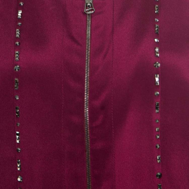 Pre Owned 3.1 Phillip Lim Burgundy Embellished Silk Crepe Wide Leg Jumpsuit M