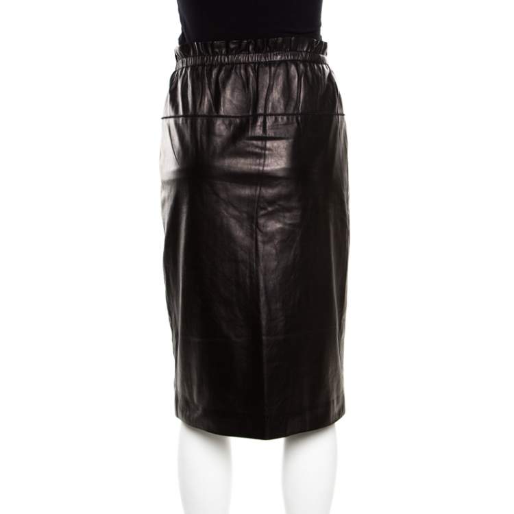 Pre Owned 3.1 Phillip Lim Brown Lamb Leather Ruffled Waist Detail Pencil Skirt M