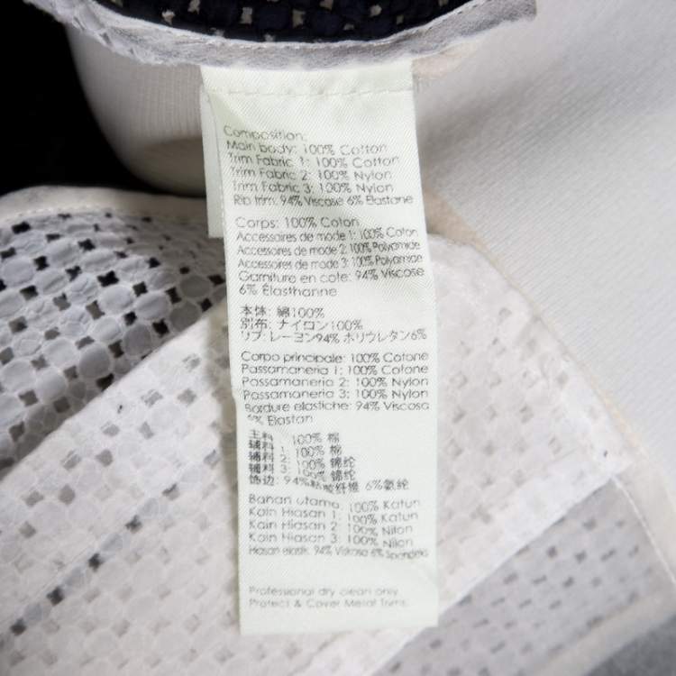 Pre Owned 3.1 Phillip Lim White and Navy Blue Cotton Eyelet Patchwork Detail Bomber Jacket S