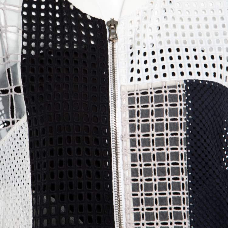 Pre Owned 3.1 Phillip Lim White and Navy Blue Cotton Eyelet Patchwork Detail Bomber Jacket S