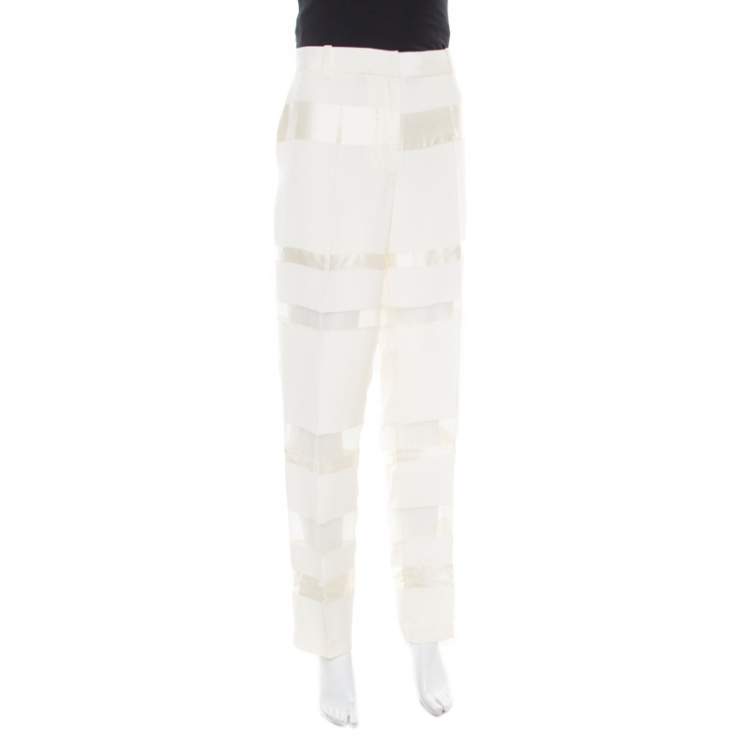 Pre Owned 3.1 Phillip Lim Cream Silk and Sheer Organza Paneled Grunge Trousers M