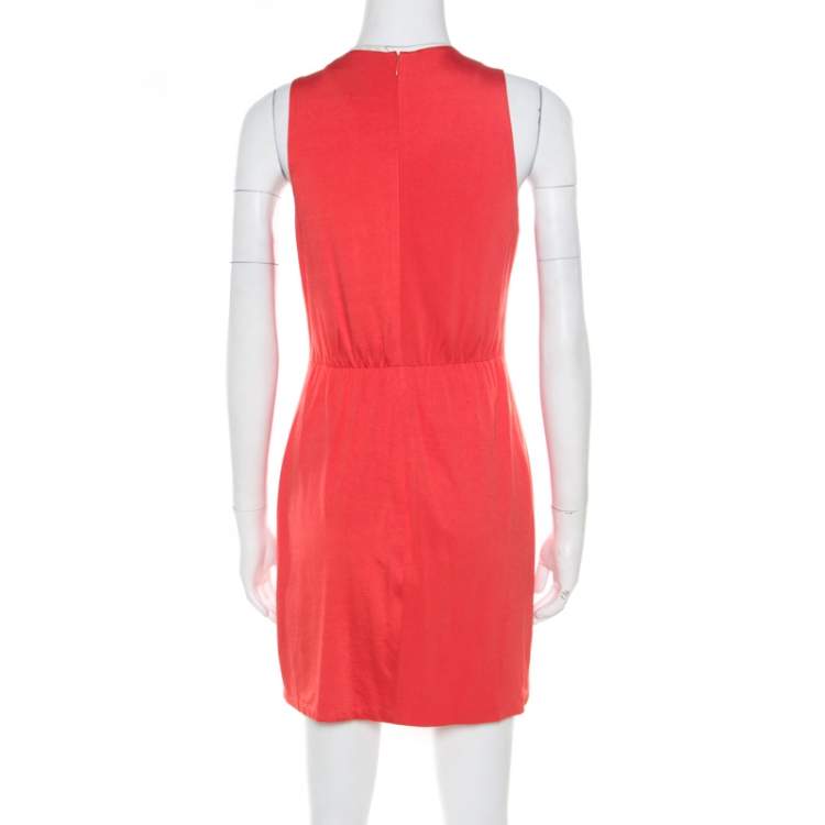 Pre Owned 3.1 Phillip Lim Orange Stretch Knit Chiffon Ruffled Embellished Sleeveless Dress M