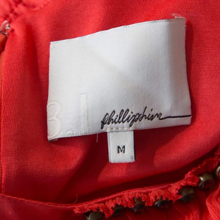 Pre Owned 3.1 Phillip Lim Orange Stretch Knit Chiffon Ruffled Embellished Sleeveless Dress M