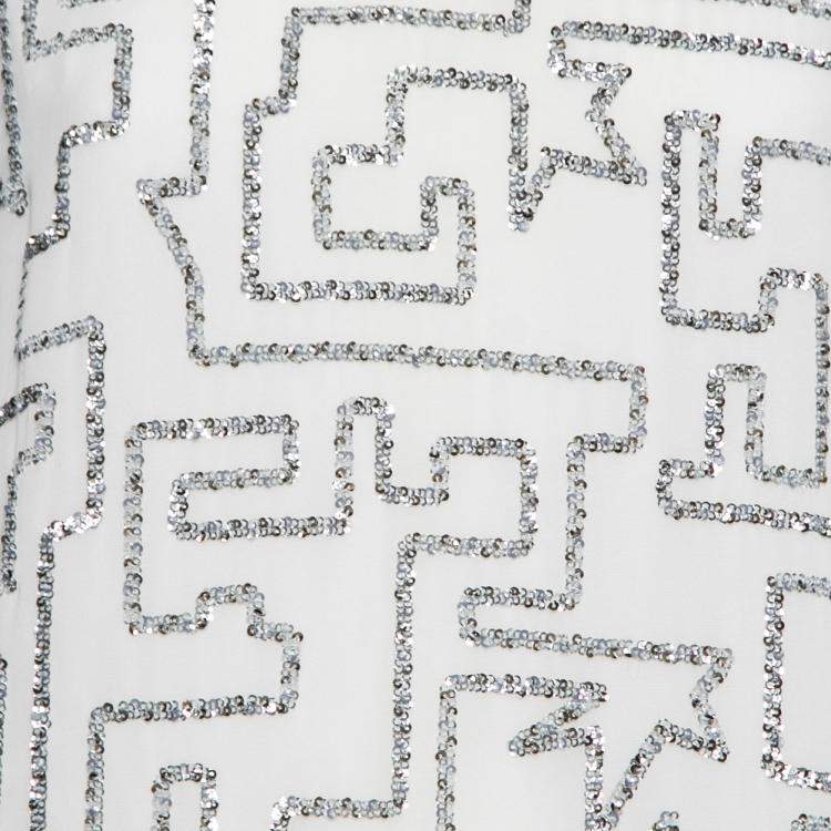Pre Owned 3.1 Phillip Lim White Chiffon Silver Sequined Maze Embellished Shift Dress S