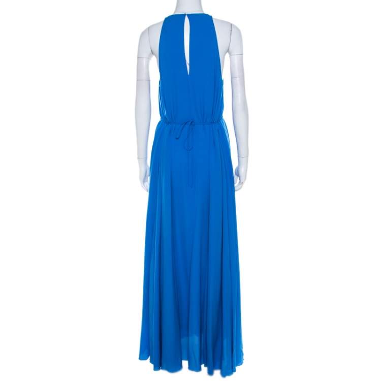 Pre Owned 3.1 Phillip Lim Sapphire Blue Silk Crepe Gathered Halter Maxi Dress S