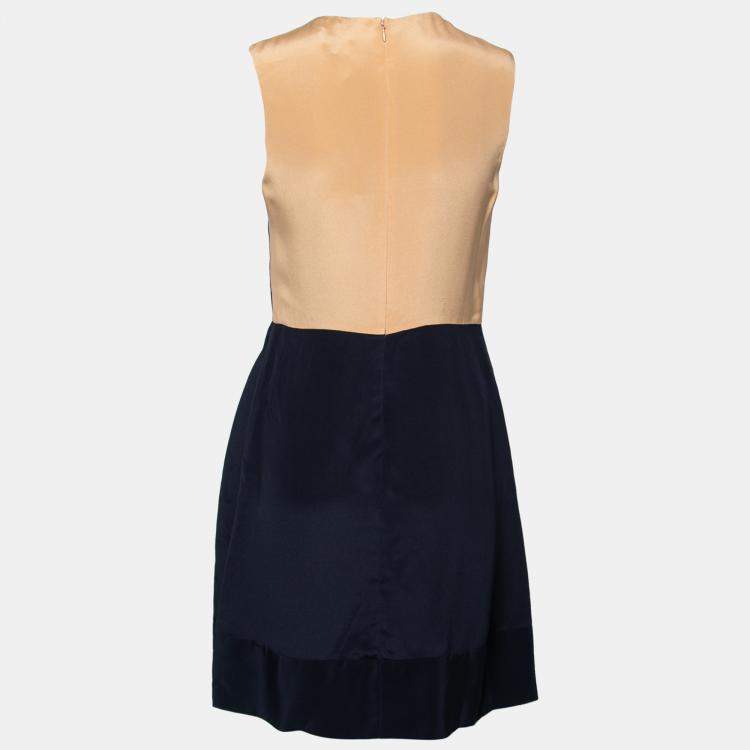 Pre Owned 3.1 Philip Lim Navy Blue and Beige Silk Color Block Dress S