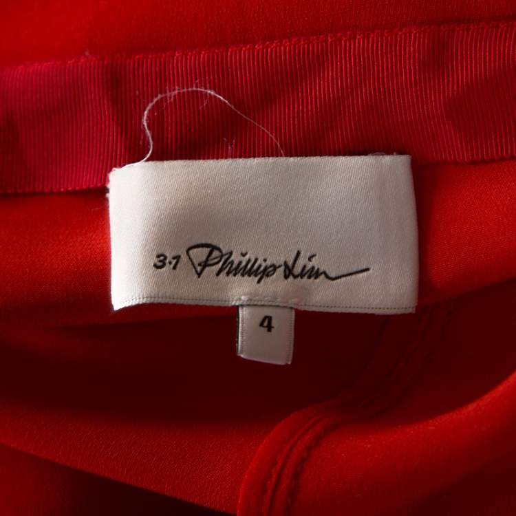 Pre Owned 3.1 Phillip Lim Paprika Red Silk Cascading Ruffle Fringed Asymmetric Skirt S