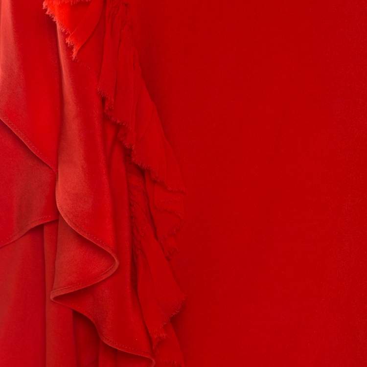 Pre Owned 3.1 Phillip Lim Paprika Red Silk Cascading Ruffle Fringed Asymmetric Skirt S