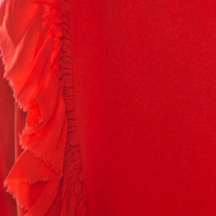 Pre Owned 3.1 Phillip Lim Paprika Red Silk Cascading Ruffle Fringed Asymmetric Skirt S