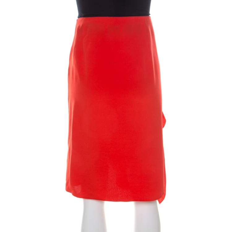 Pre Owned 3.1 Phillip Lim Paprika Red Silk Cascading Ruffle Fringed Asymmetric Skirt S