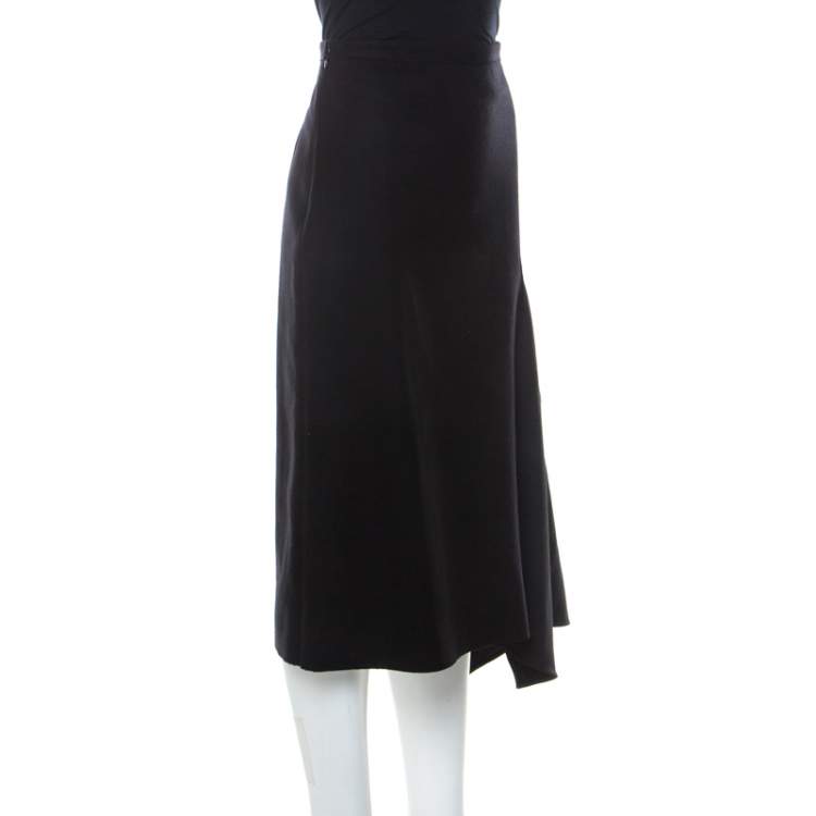 Pre Owned 3.1 Phillip Lim Black Felt Asymmetric Hem A Line Midi Skirt M 