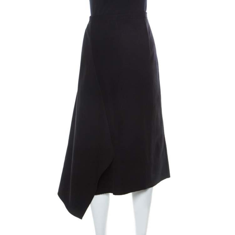 Pre Owned 3.1 Phillip Lim Black Felt Asymmetric Hem A Line Midi Skirt M 