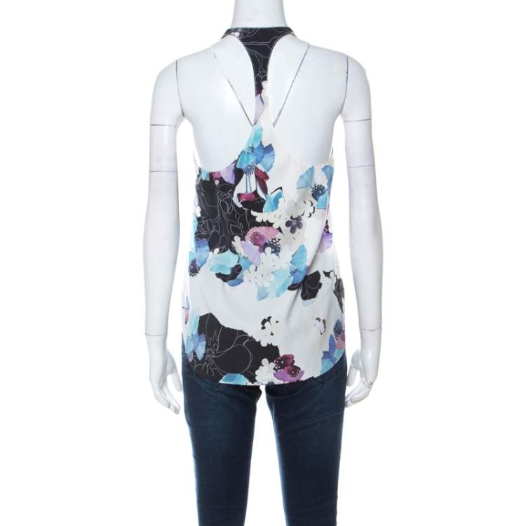 Pre Owned 3.1 Phillip Lim White Floral Print Silk Sleeveless Racerback Vest XS