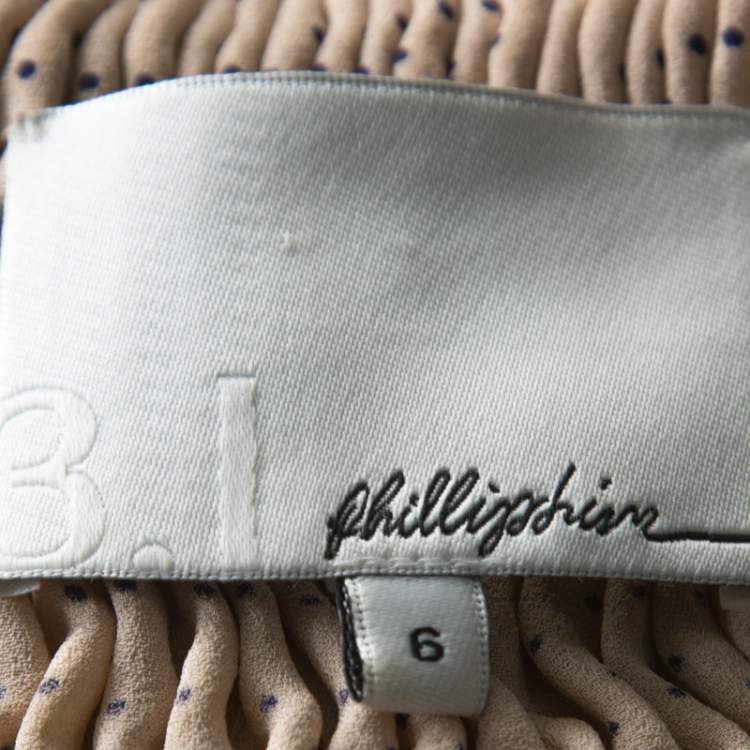 Pre Owned 3.1 Phillip Lim Beige Polka Dot Silk Smock Detail Long Sleeve Blouse M 