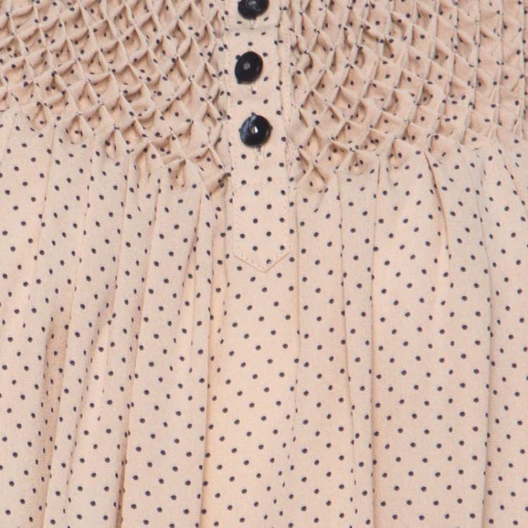 Pre Owned 3.1 Phillip Lim Beige Polka Dot Silk Smock Detail Long Sleeve Blouse M 