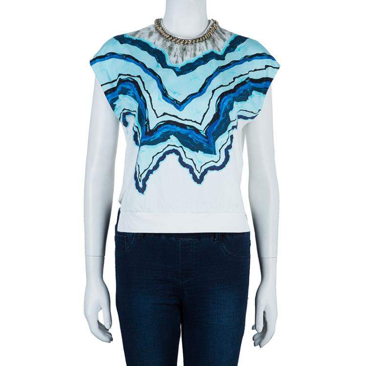 مملوكة مسبقًا 3.1 Phillip Lim Printed Chain Detail Crop Top XS