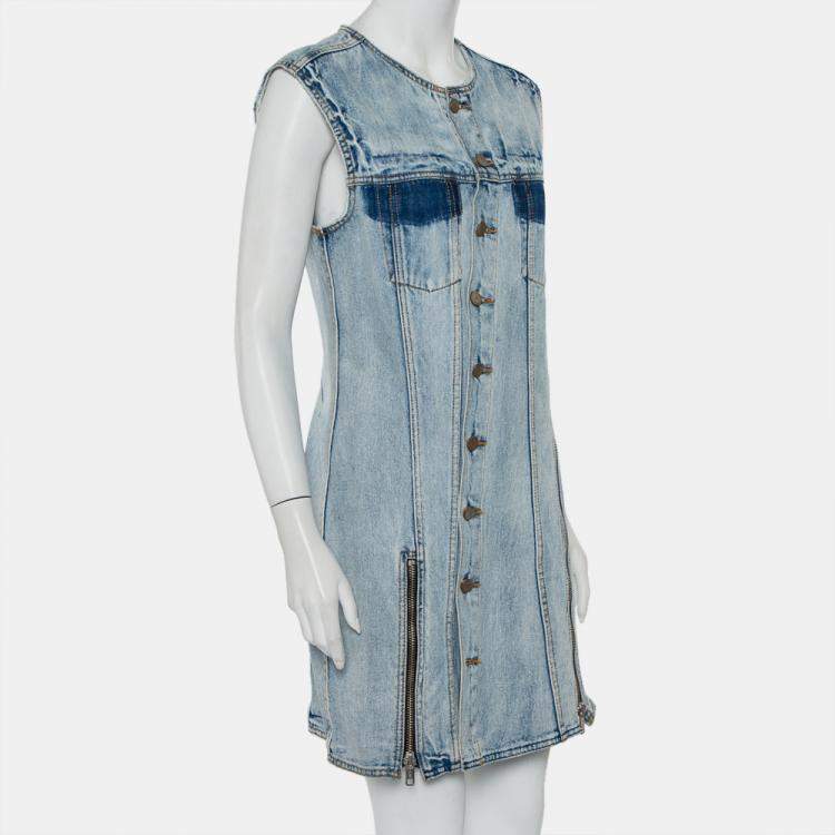 Pre Owned 3.1 Phillip Lim Blue Light Wash Denim Asymmetric Button Front Sleeveless Mini Dress M