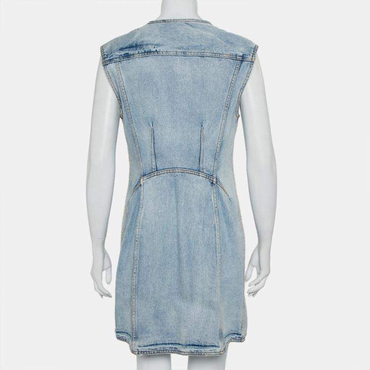 Pre Owned 3.1 Phillip Lim Blue Light Wash Denim Asymmetric Button Front Sleeveless Mini Dress M