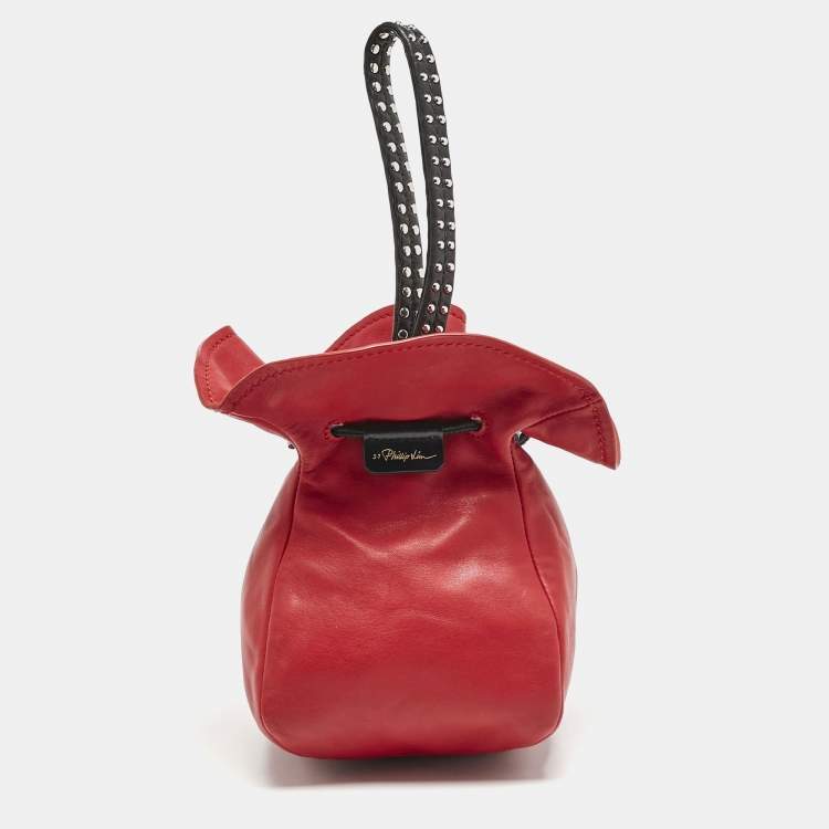 Pre Owned 3.1 Phillip Lim Red/Black Leather Mini Ray Glove Pouch