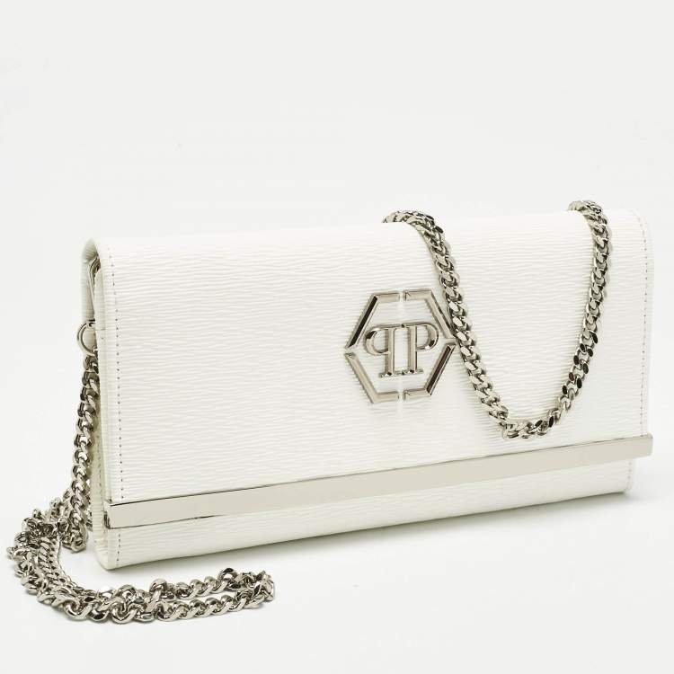 Pre Owned 3.1 Phillip Lim White Leather Logo Plaque Wallet on Chain