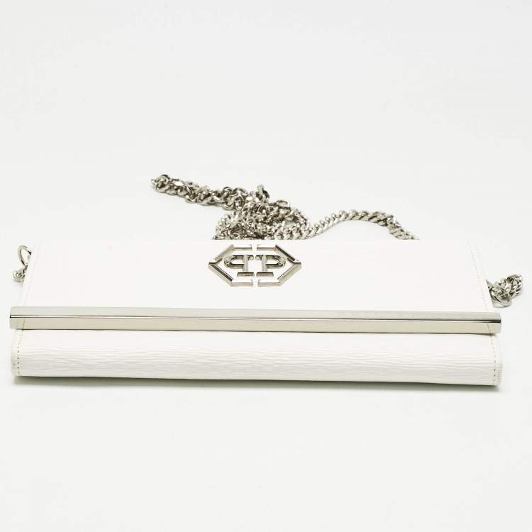 Pre Owned 3.1 Phillip Lim White Leather Logo Plaque Wallet on Chain
