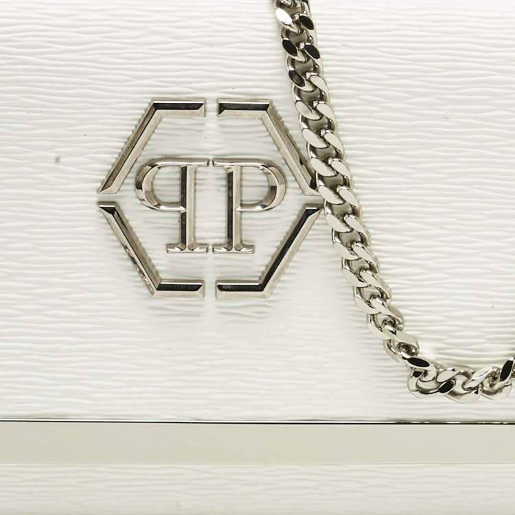 Pre Owned 3.1 Phillip Lim White Leather Logo Plaque Wallet on Chain