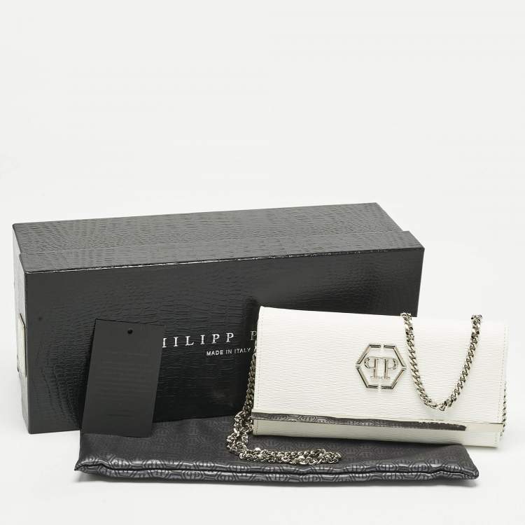 Pre Owned 3.1 Phillip Lim White Leather Logo Plaque Wallet on Chain