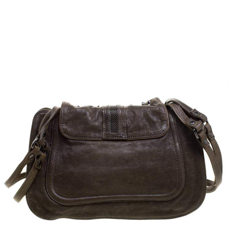 Pre Owned 3.1 Phillip Lim Khaki Leather Bow Studded Edie Shoulder Bag