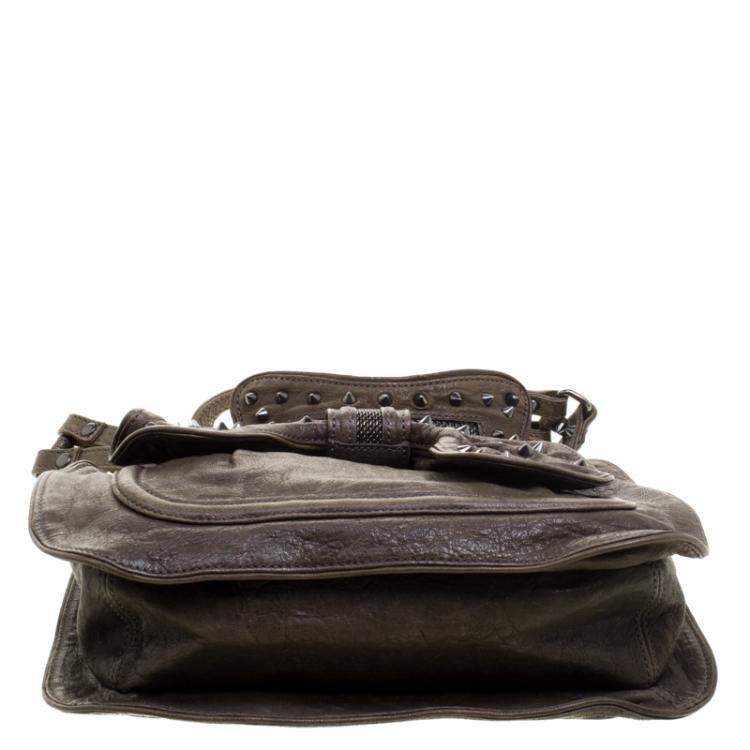 Pre Owned 3.1 Phillip Lim Khaki Leather Bow Studded Edie Shoulder Bag
