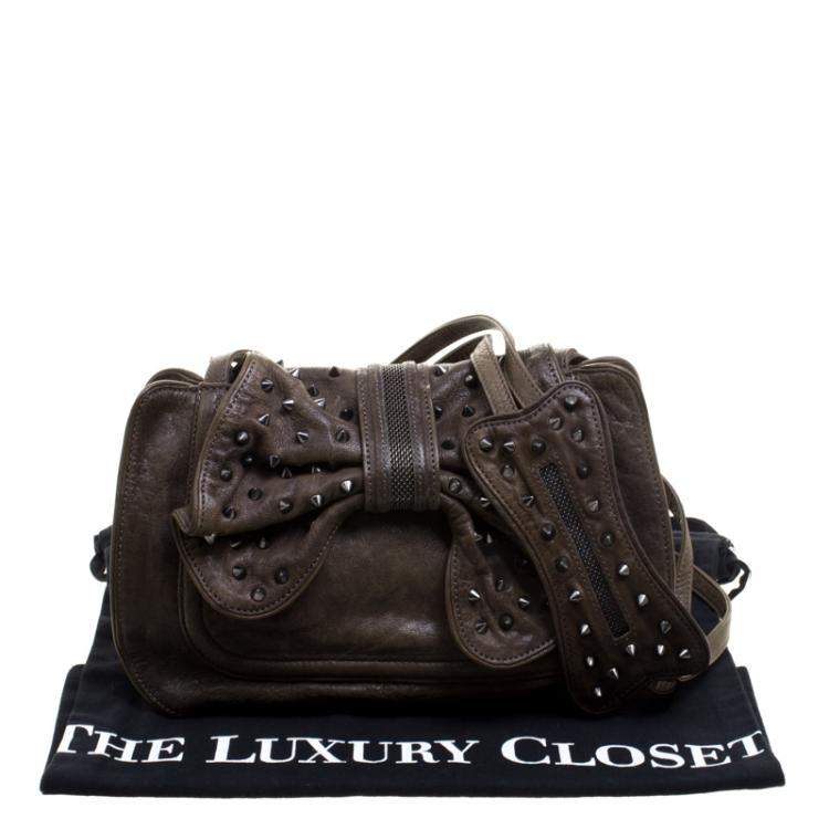 Pre Owned 3.1 Phillip Lim Khaki Leather Bow Studded Edie Shoulder Bag