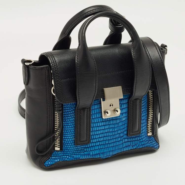 Pre Owned 3.1 Phillip Lim Black/Blue Textured Leather Mini Pashli Satchel