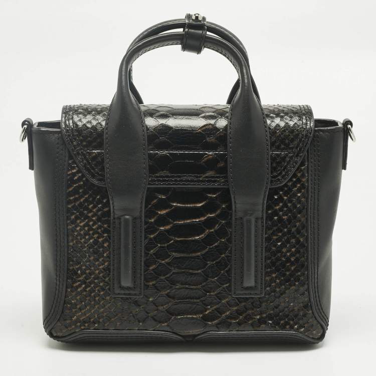 Pre Owned 3.1 Phillip Lim Black Python Embossed and Leather Mini Pashli Satchel
