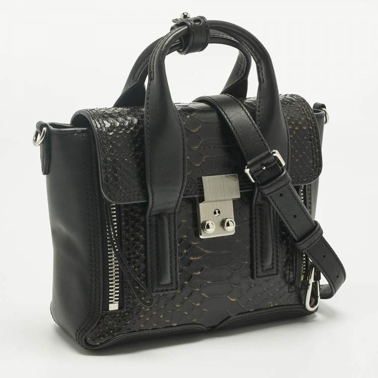 Pre Owned 3.1 Phillip Lim Black Python Embossed and Leather Mini Pashli Satchel