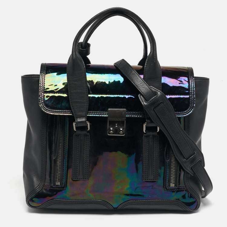 Pre Owned 3.1 Phillip Lim Pashli Black/Holographic Patent Leather and Leather Satchel