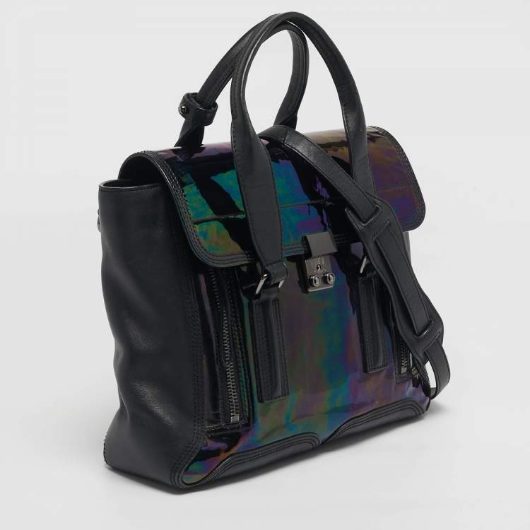 Pre Owned 3.1 Phillip Lim Pashli Black/Holographic Patent Leather and Leather Satchel