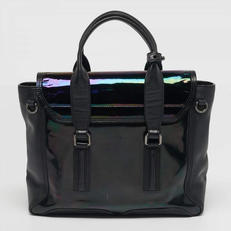 Pre Owned 3.1 Phillip Lim Pashli Black/Holographic Patent Leather and Leather Satchel