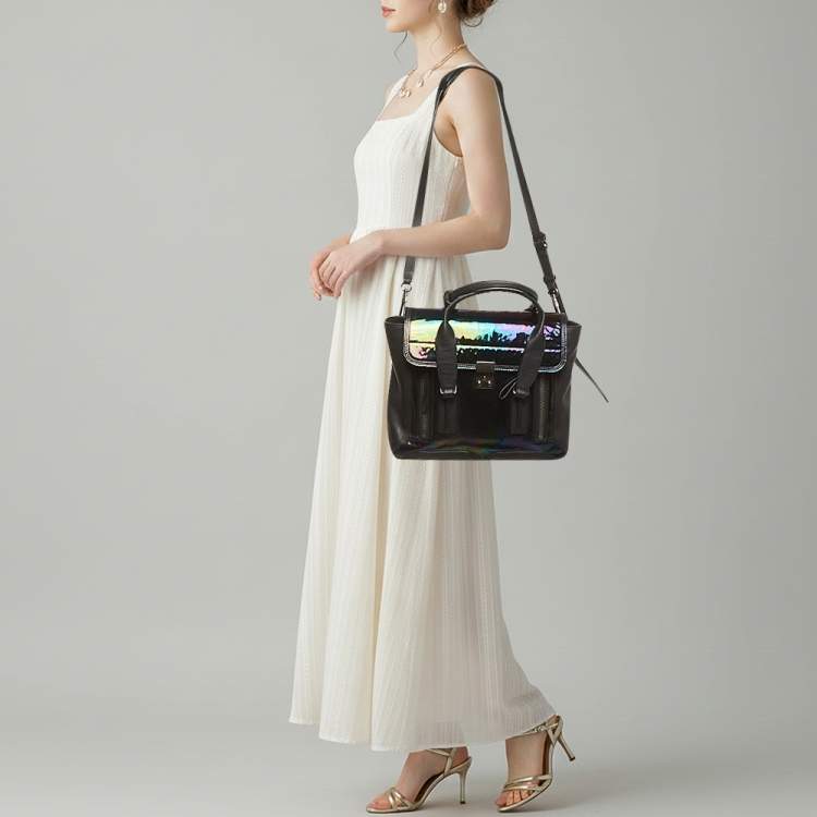 Pre Owned 3.1 Phillip Lim Pashli Black/Holographic Patent Leather and Leather Satchel