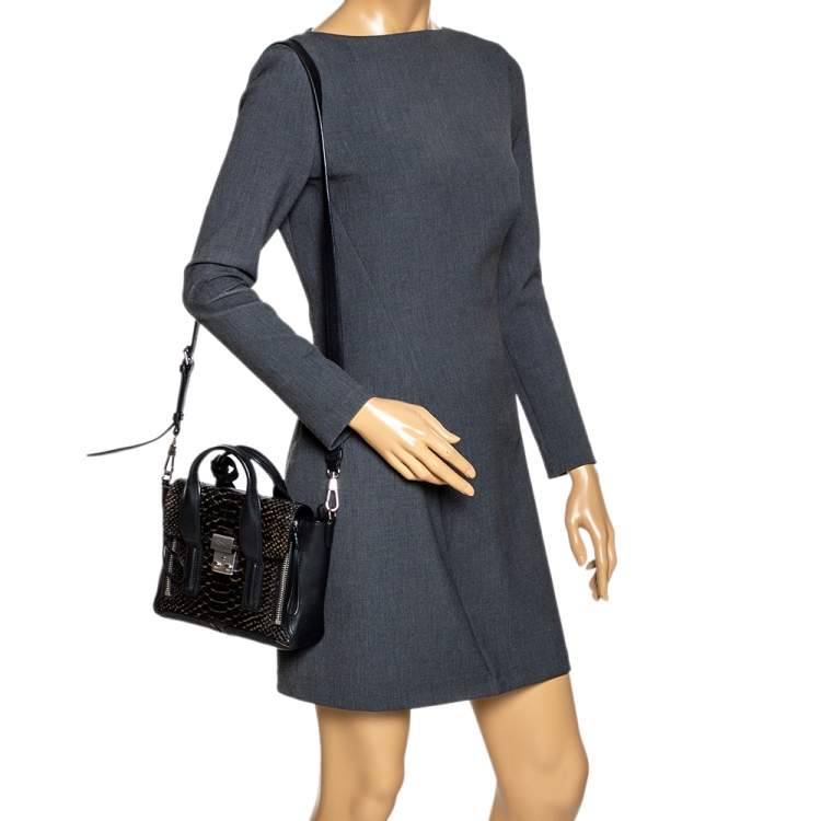 Pre Owned 3.1 Phillip Lim Black Leather and Python Mini Pashli Satchel
